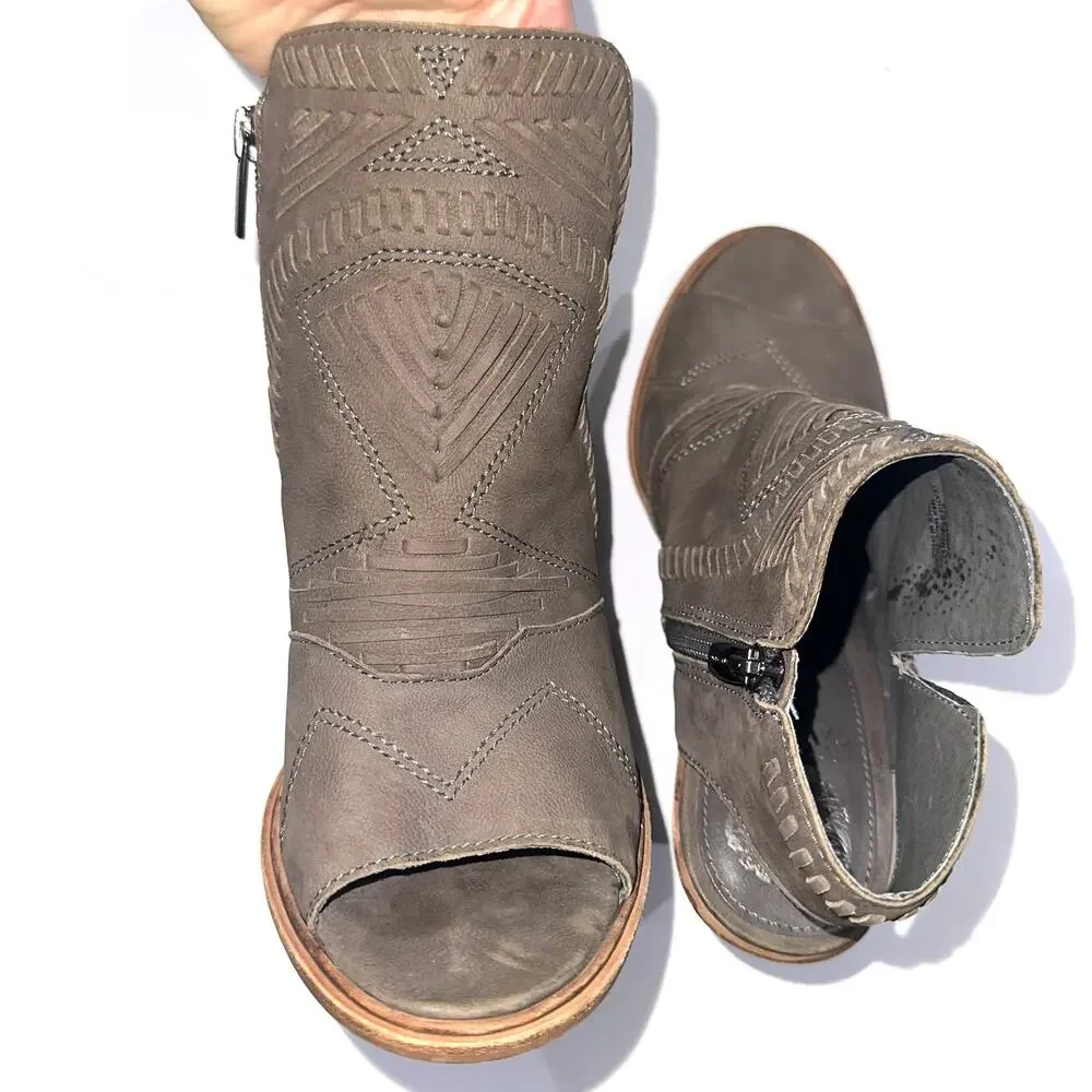 Vince Camuto Karinta Brown Grey Leather Open Toe Heeled Shoes Size 8.5